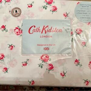 CATH KIDSTON LONDON Scattered Roses Pink King Sheets Set 100% Cotton Percale